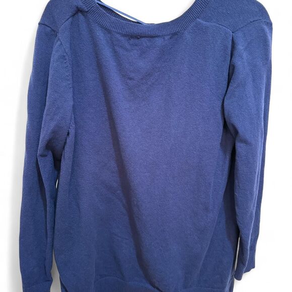 LC Lauren Conrad Women's Navy Blue w/ Cream Colored Birds Jumper Sweater - Picture 4 of 4